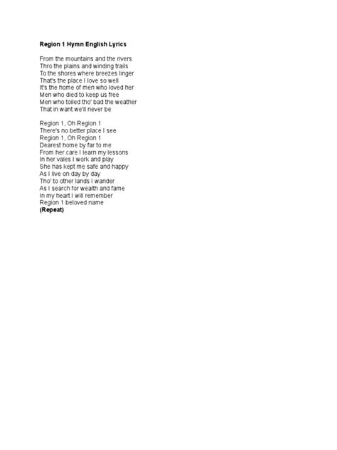 region 1 hymn lyrics